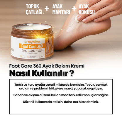 Foot Care 360 - Çatlaklar,Kötü Koku,Mantar ve Siğillere Karşı Özel Bakım Kremi 120ml